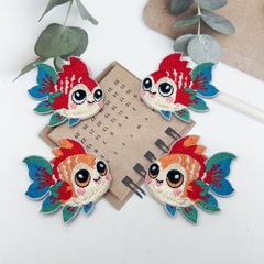 6cm刺繍錦鯉小太った魚ニット布パッチdiy材料ヘアピン部品古風新年髪飾り