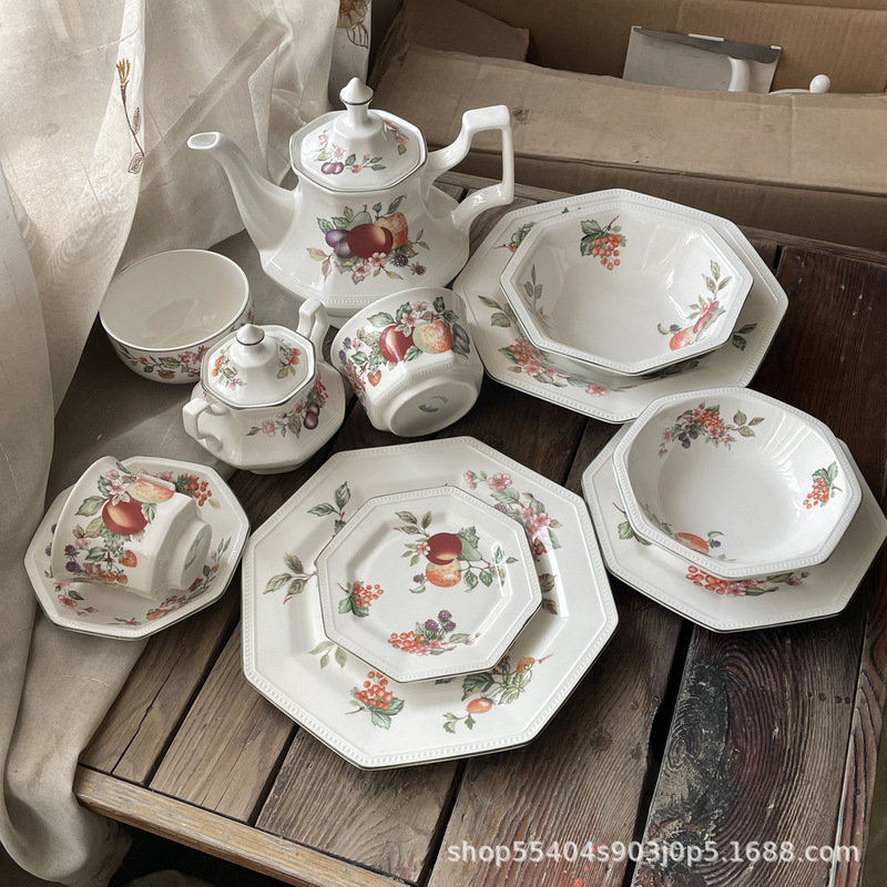 Foreign Trade Ceramics Exported to the Uk Jbs Tableware European Retro Plate Octagonal Tableware Special-Shaped Tableware Fruit Coffee Cup