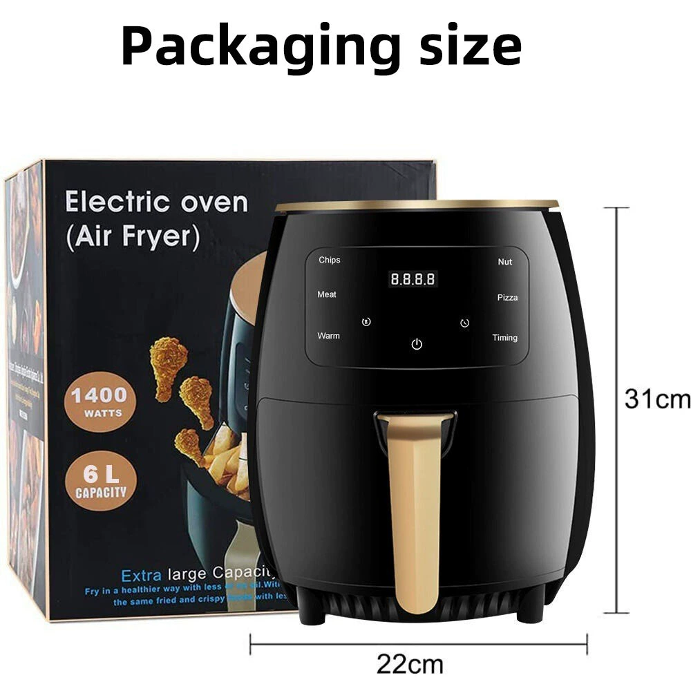 6L AIRFRYER, многофункциональный бытовой электрический фритюр, сенсорный экран, безмасляная низкожировая жарка