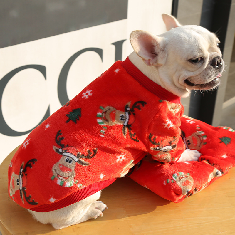 Christmas Elk Medium and Large Dog French Bulldog Puppy Autumn and Winter Pet Supplies Cat Two legged Fleece Clothes Teddy_voghion.com