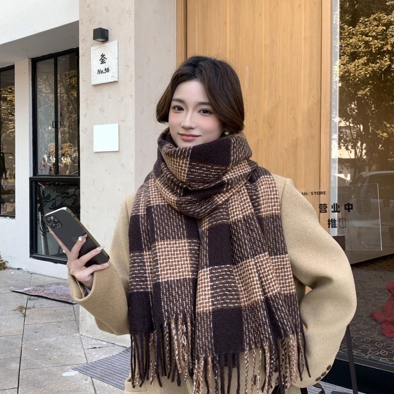 美拉德格纹方块围巾女简约披肩两用冬季保暖围脖流苏时尚2025新款|undefined