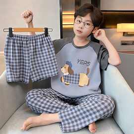 2026年夏季新款男童睡衣三件套卡通薄款圆领大童青少年休闲家居服