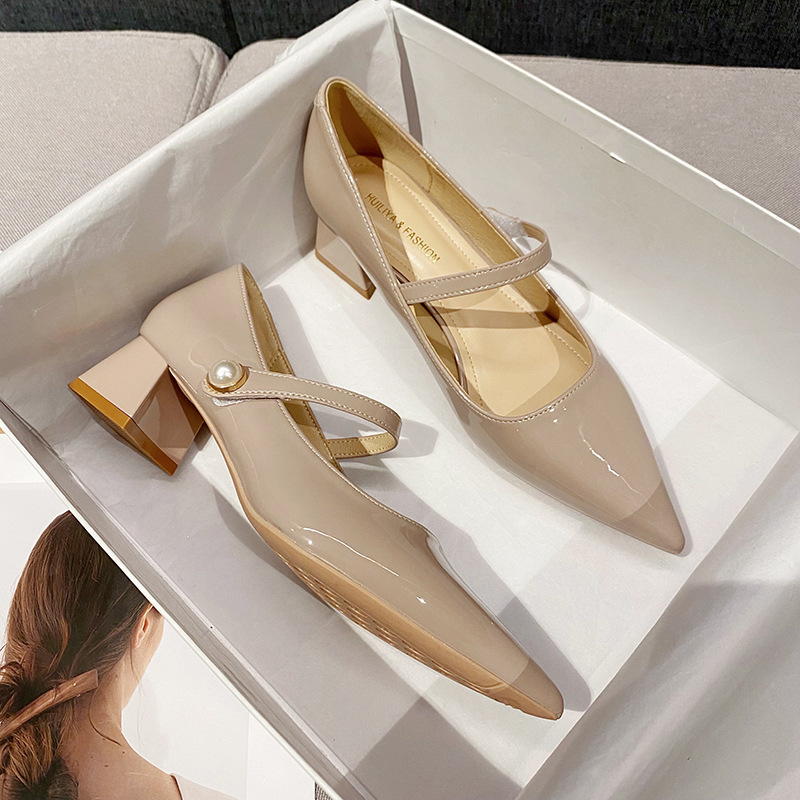 Hui Liya Special Price Women's Shoes, Chunky High Heels, Pointed Toe, French Style Shallow Mouth Single Shoes, Single Strap Women's Shoes 33108-1A