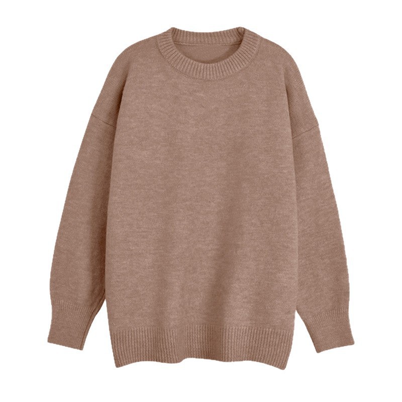 Coreano casual retro color sólido suéter de cuello redondo para mujeres otoño y invierno nuevo estilo de vestir suelta camisa de punto de estilo portugués