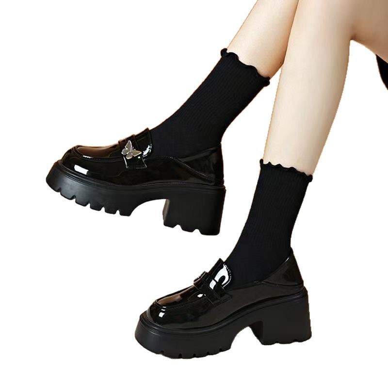 Zapatos Lefour de una sola pie para mujeres 2025 primavera nueva mariposa estilo británico negro universal zapatos de cuero para mujeres