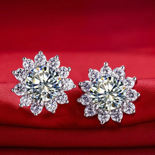 1 karat sunflower moissanite earrings female S925 sterling silver platinum plated Pt950 full diamond earrings live wholesale