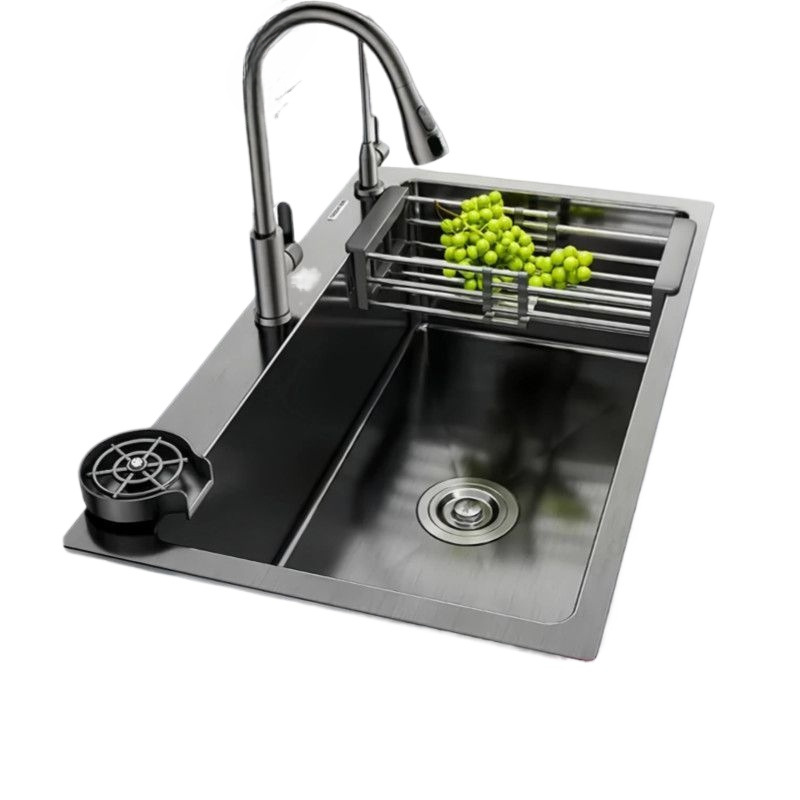 Entrega a casa gruesa cocina completa fregadero de un solo tanque doméstico de acero inoxidable negro nano todo en una bañera de verduras