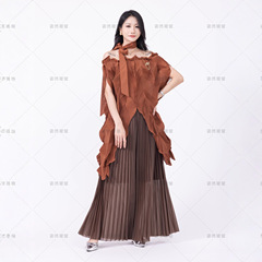 欧美风休闲套装女装高级三宅褶皱两件套气质非洲时尚百褶长裤套装