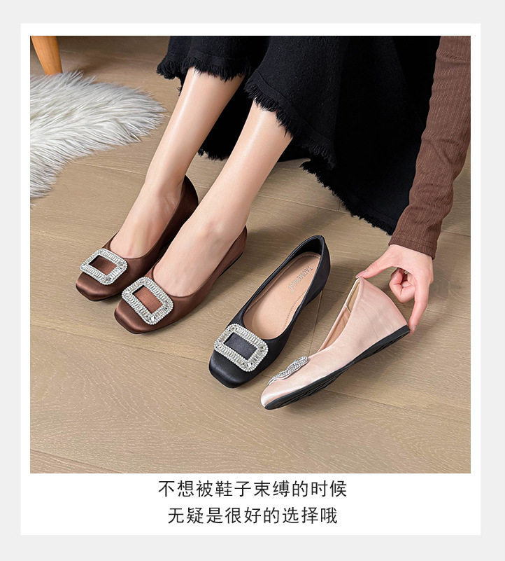 Giày bệt nữ mũi vuông khóa vuông cổ thấp chất liệu da lộn, phong cách công sở dễ phối đồ — Màu hồng, Màu nâu cà phê, màu đen chi tiết 10