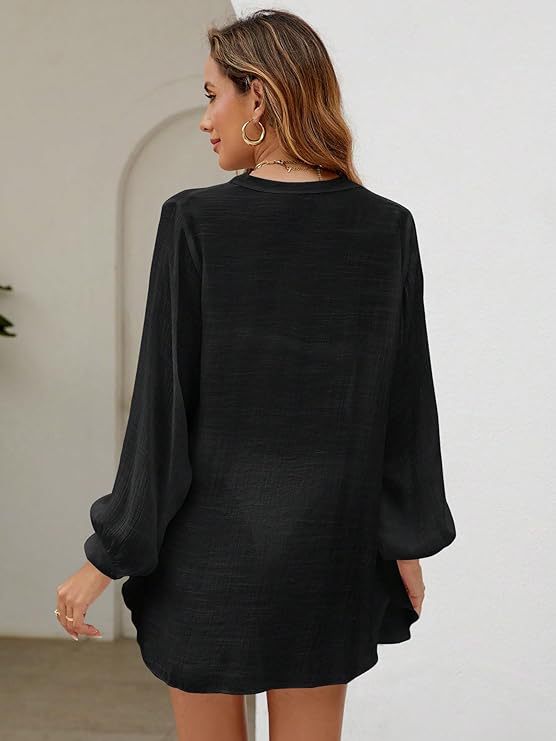 Camicia da donna estiva in Tencel, bambù e cotone, tinta unita, copricostume da spiaggia/bikini_voghion.com