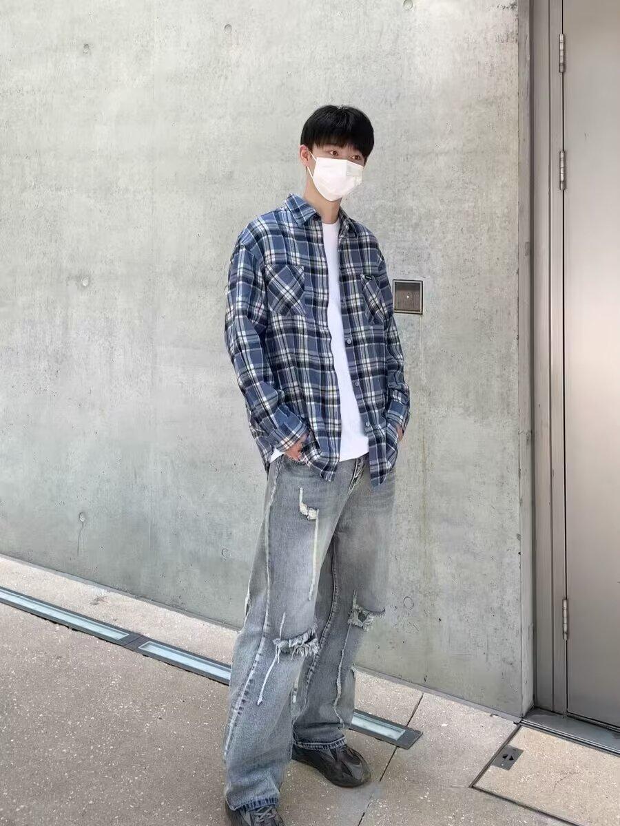 Plaid INS Neue Standard Trendy Langarm Elegante Jugend Beliebte Männer Harajuku Mode Frühling Herbst Hemd Täglichen_voghion.com