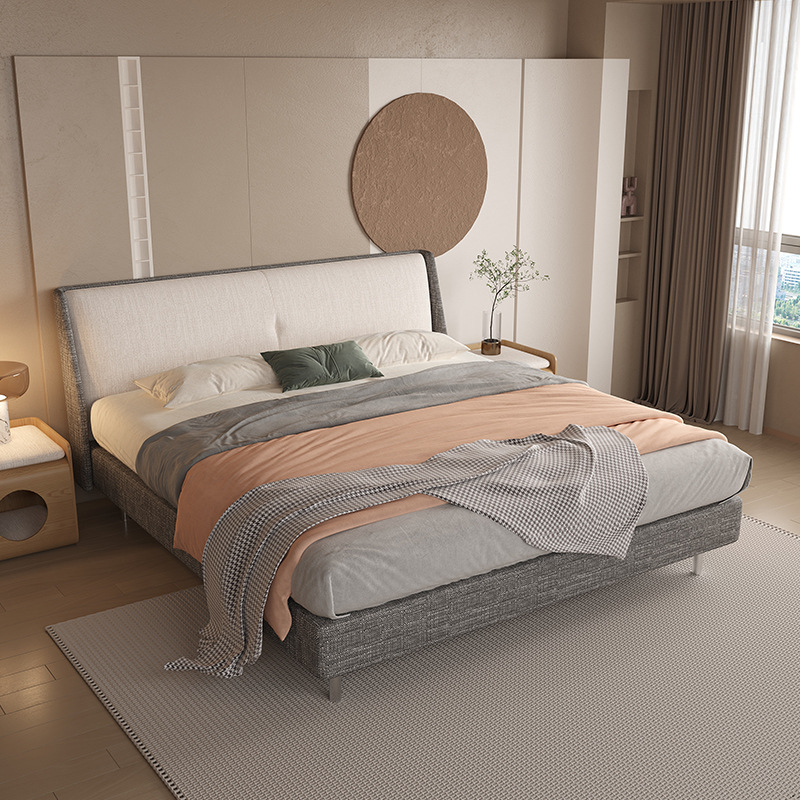 Cama de aire silenciosa, cama de moda moderna y simple, cama doble, cama husk, cama de cuero, cama de aire silenciosa, cama de madera sólida