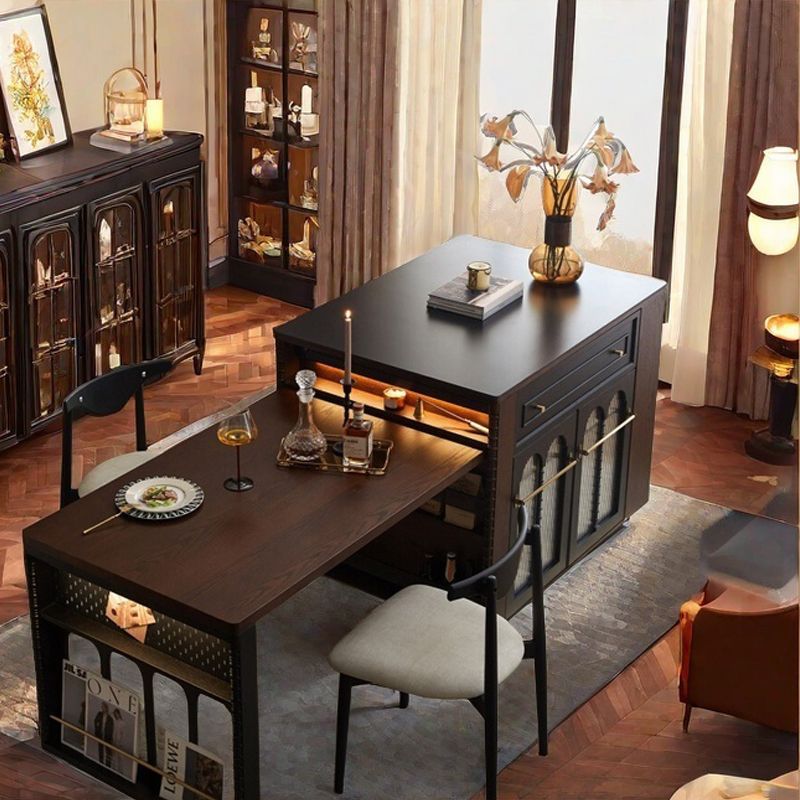French Light Luxury Retro Solid Wood Island Table Dining Table Storage Integrated Multi-Functional Home Small Apartment Retractable Bar Table