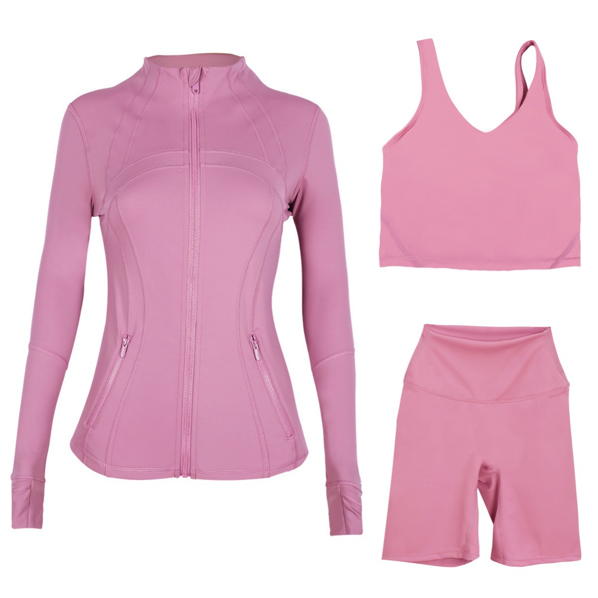 Women's 3-Piece Workout Set – Breathable Jacket, U-Back Sports Bra & 5" Shorts For Yoga, Running & Gym (S-Xxxl, 40+ Colors)​_ecoleips.com