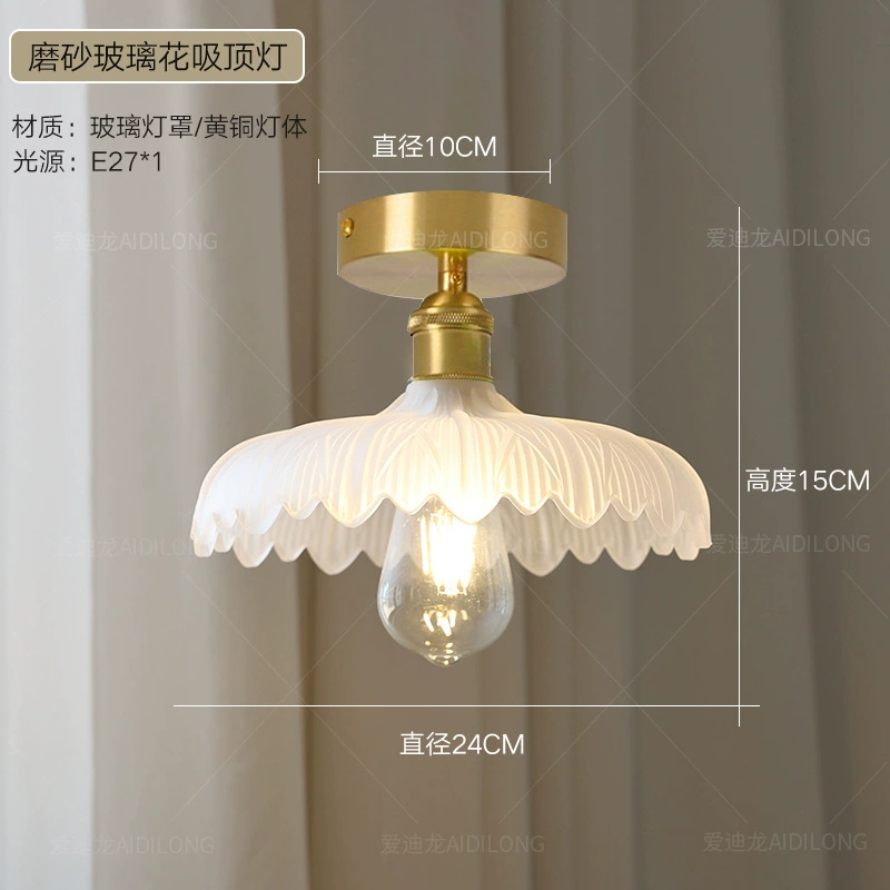 Retro Brass Ceiling Lamp, Cristal Glass Flower Shade, 33×33×22 cm, Multiple Glass Colors
