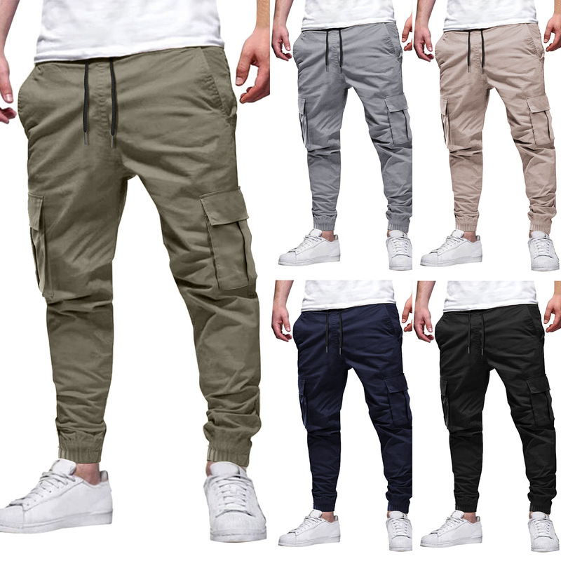 overalls pants jogging pants casual pants drawstring elastic waist elastic sports outdoor running cotton street pants