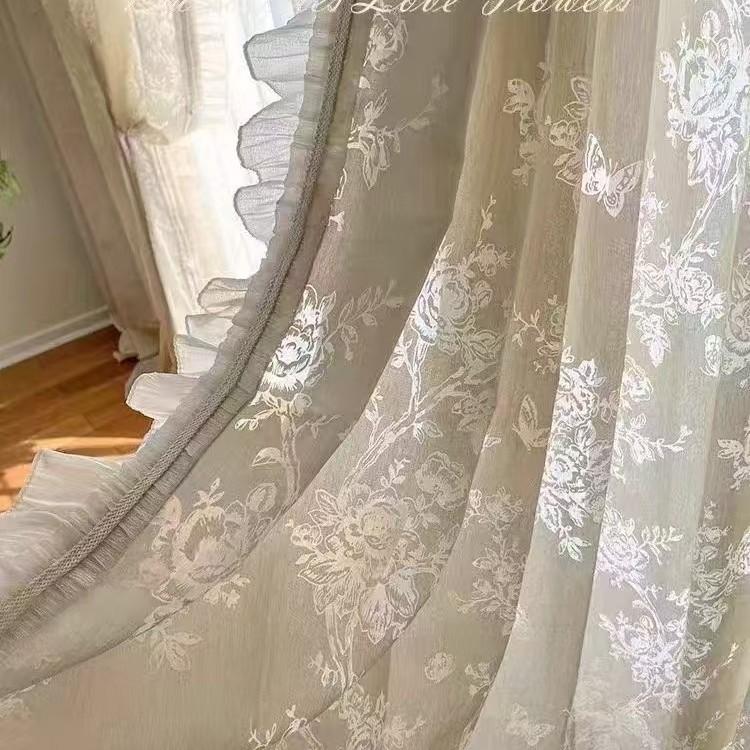 繁花蝶恋花 法式中古风蝴蝶窗帘纱帘浪漫复古风 透光不透人|undefined
