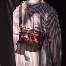 新款复古头层牛皮手工擦色斜跨包男款胸包植鞣皮真皮时尚单肩包潮