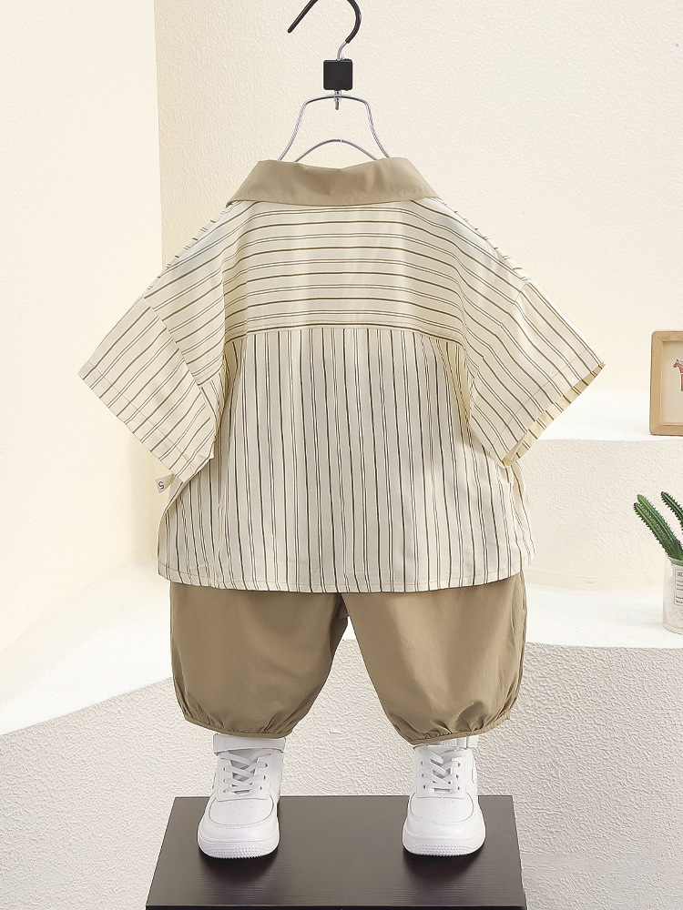 7926 traje de camisa de verano para niños, traje de dos piezas de manga corta fresco y guapo para niños 2024 nueva moda de ropa de verano para bebés