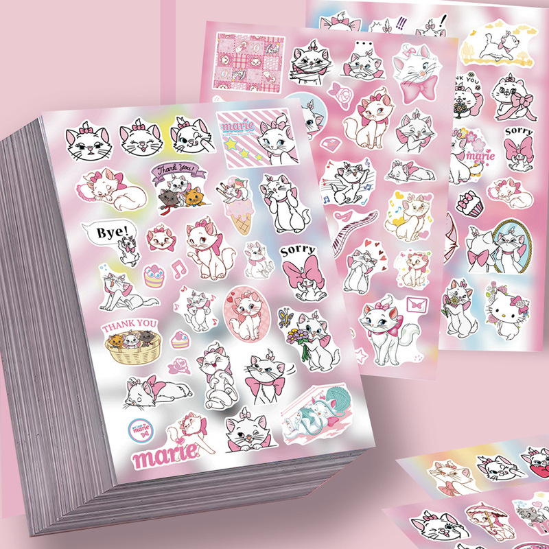 8 Pieces of Mary Cat Cut Film Stickers, Cute Girly Heart Graffiti, Creative DIY Mobile Phone Case Collage Material, Waterproof Stickers