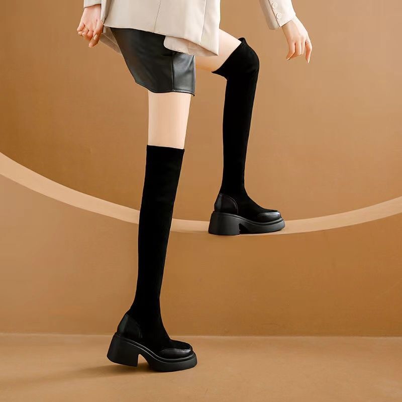 Over-The-Knee High-Heeled Elastic High-Top Knight Boots 2025 New Autumn and Winter Sock Boots Suede Fashionable Slim Long Boots for Women Over-The-Knee High-Heeled Elastic High-Top Knight Boots 2025 New Autumn and Winter Sock Boots Suede Fashionable Slim Long Boots for Women
