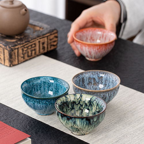 Yao change ceramic single cup Jianzhan Tianmu glaze tea cup tea bowl creative personal master cup large size tasting cup straw hat cup 