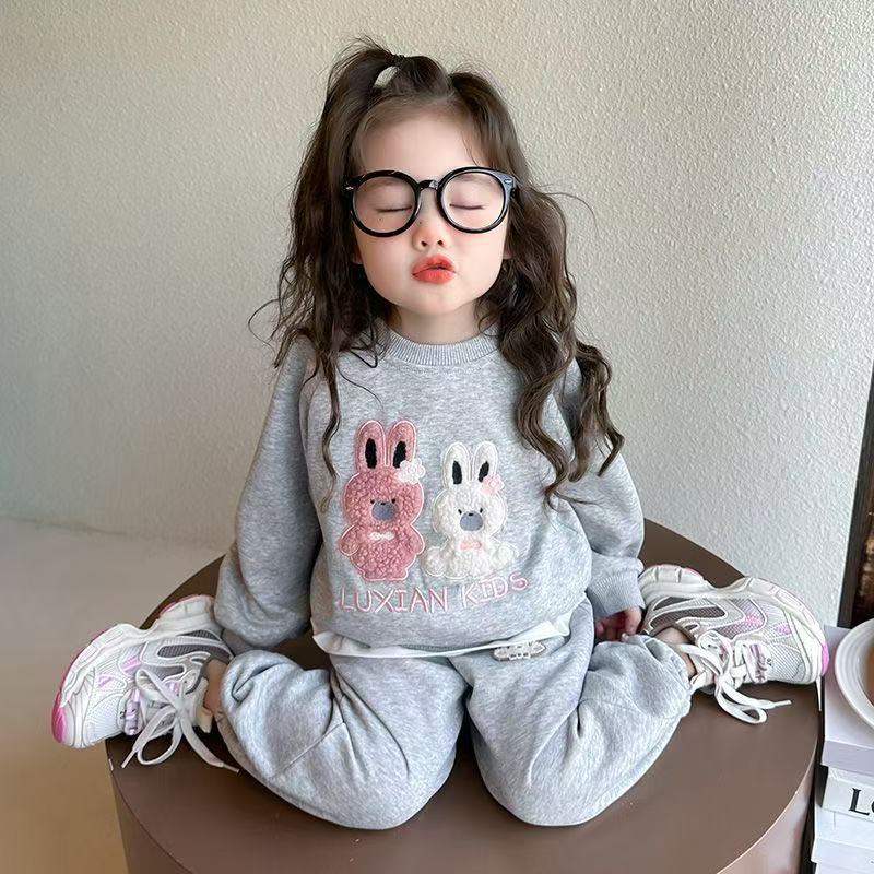 卫衣儿童女小兔子套装25年新款洋气时髦女童秋装卫衣卫裤两件套|undefined