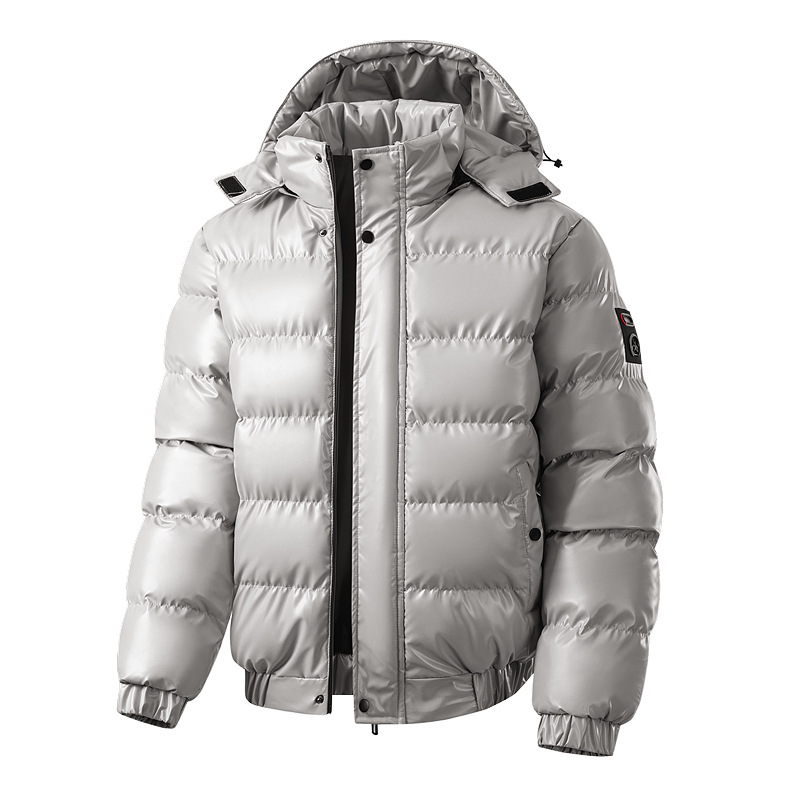 European size 2026 new cross-border cotton jacket for men, Korean style trendy short down cotton coat, silver gray shiny cotton jacket for men