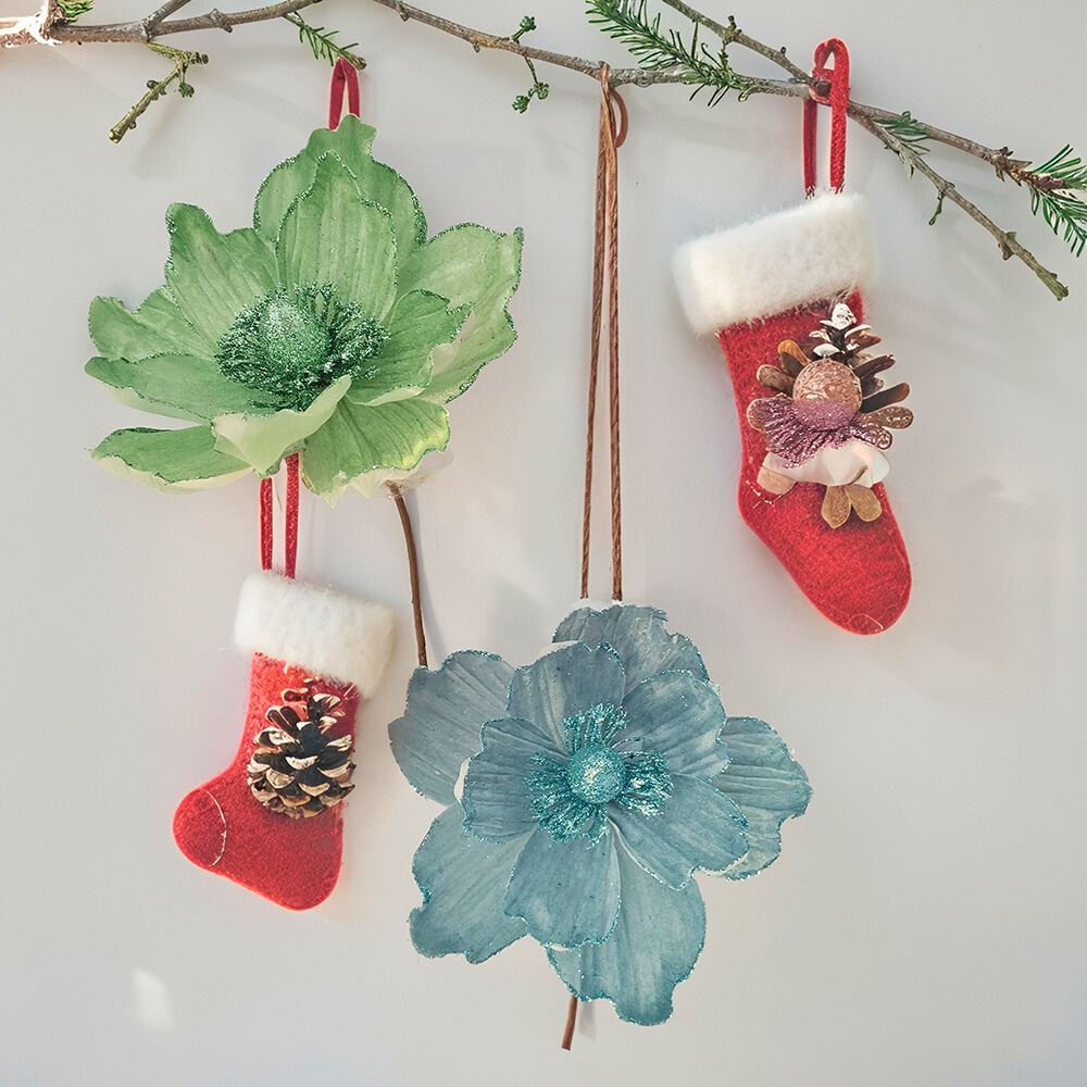 Flores artificiales de Navidad Decoraciones navideñas Flores decorativas Creativas Pequeñas decoraciones Colgante Escena Diy Decoración Estilo ins