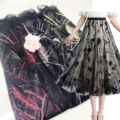 春夏季年轻气质大码妈妈装面料 树叶珠片新设计旗袍 连衣裙装面料|ru