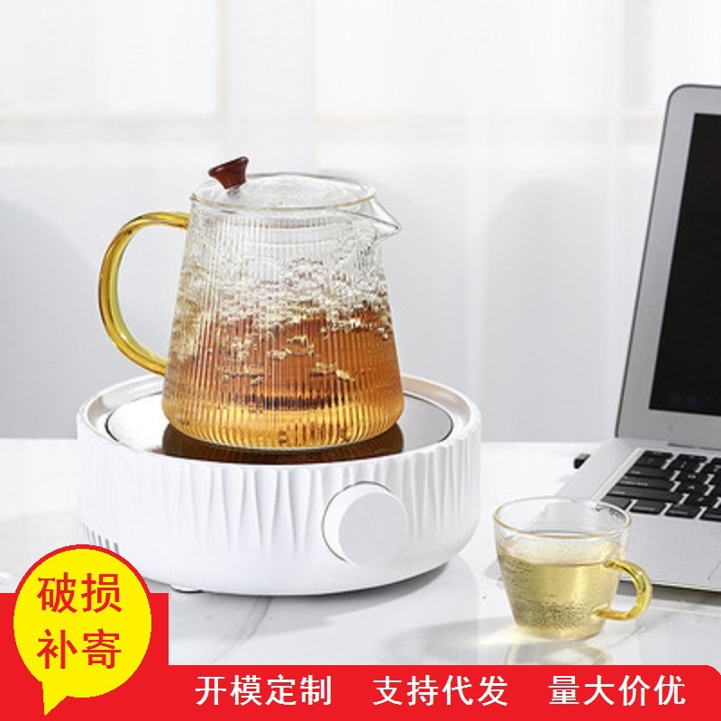 Tetera de vidrio climatizada engrosada patrón vertical tetera de filtro hogar Kung Fu fruta flor tetera juego de té traje
