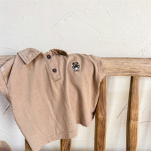 童装夏款中小儿童短袖小熊卡通刺绣Polo衫翻领男女童T恤一件代发
