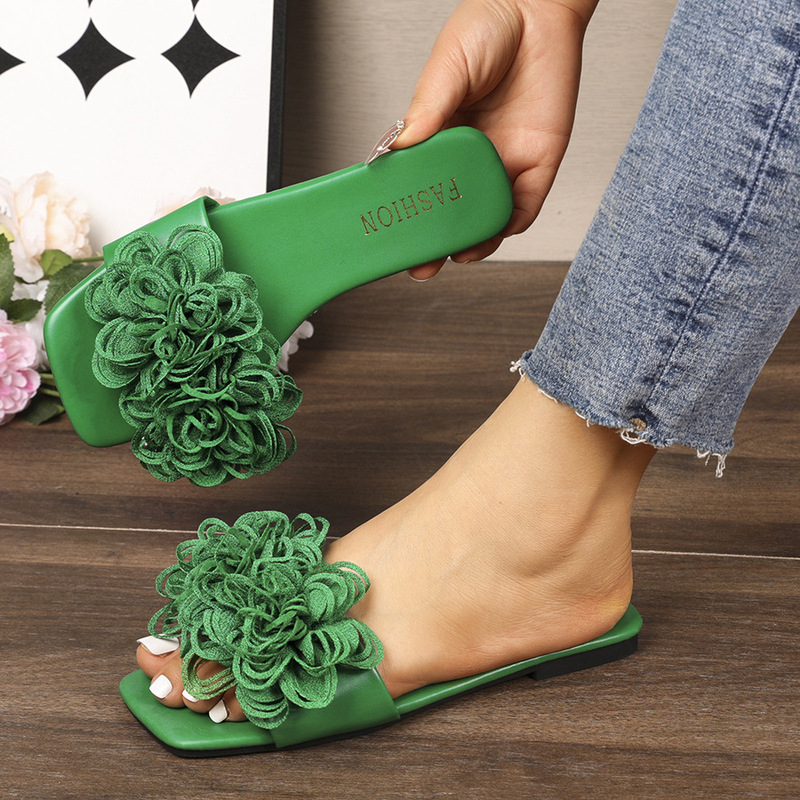 European and American Style Floral Flat Square-Toe Slippers for Women, New Casual Lightweight Beach Sandals for Outdoor Wear Wish European and American Style Floral Flat Square-Toe Slippers for Women, New Casual Lightweight Beach Sandals for Outdoor Wear Wish