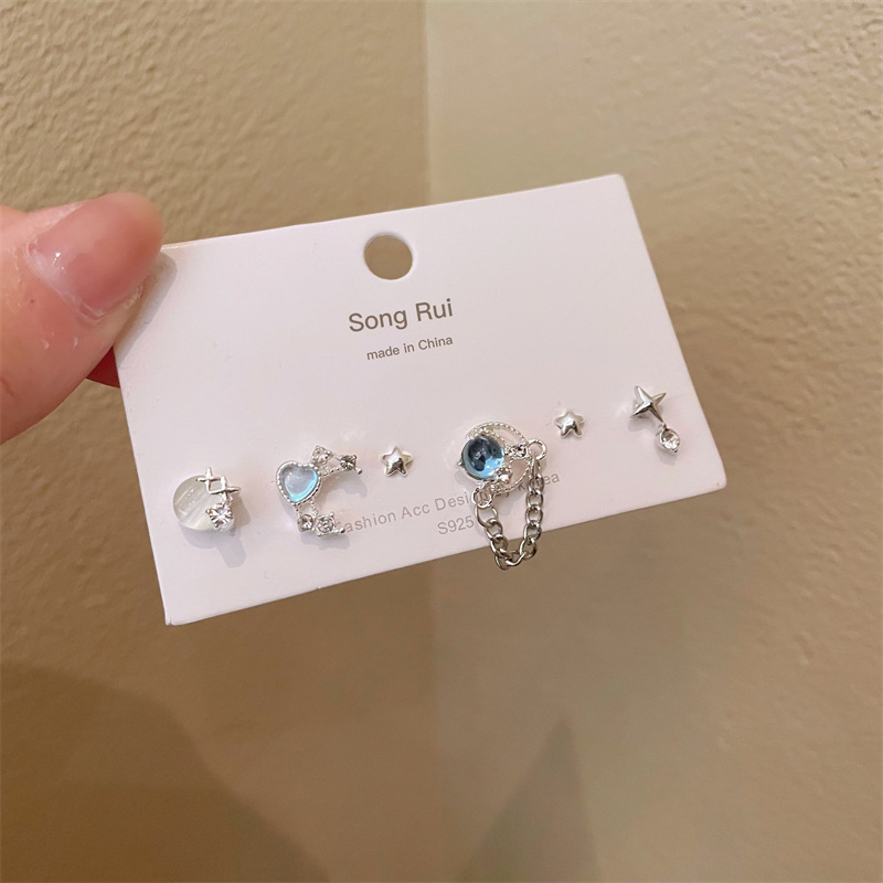 12g Weight Zircon Inlay Material Ear Studs Classification 1 Set Quantity 1 Set Elegant Streetwear Geometric Star Heart Shape Plating Inlay Alloy Zircon Ear Studs
