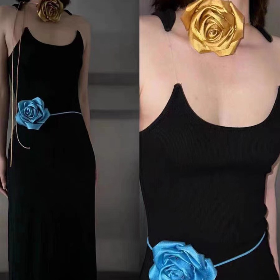 身体链颈个性choker配饰玫瑰花链玫瑰时髦两用小众花朵造型手工形