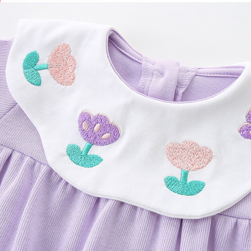 idea baby triangle crawl suit  flower embroidered long-sleeved spring and autumn clothes for baby girls 0-1-2 years old 2625