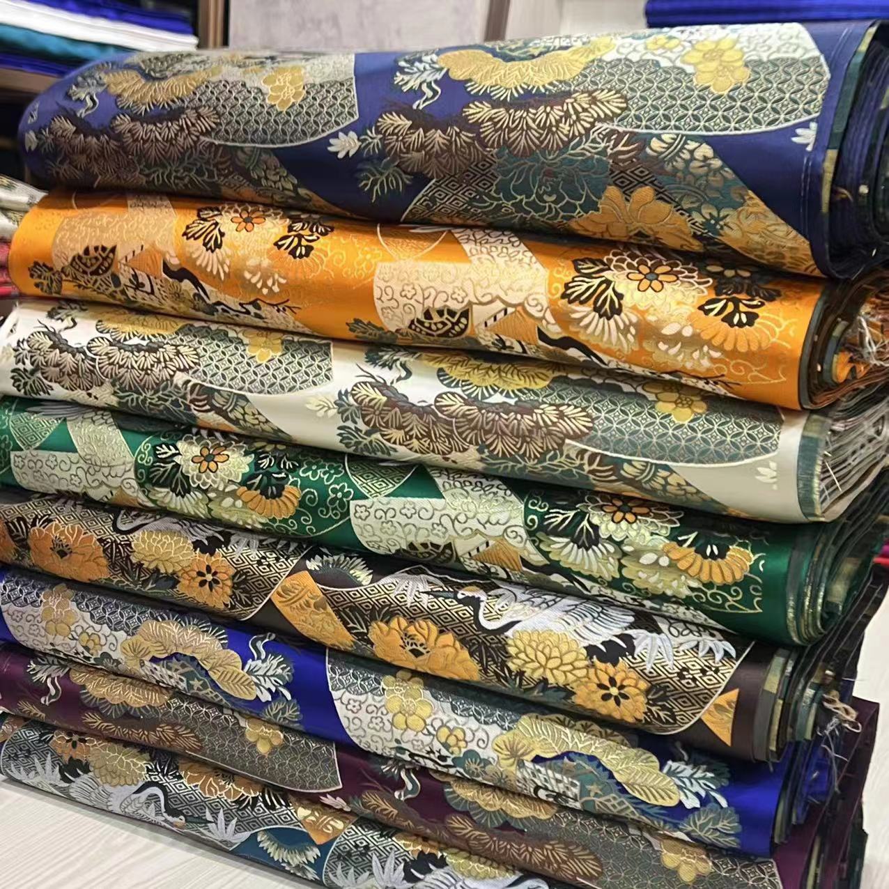 中国风藏袍蒙古袍西阵织锦纺云锦仙鹤面料-阿里巴巴
