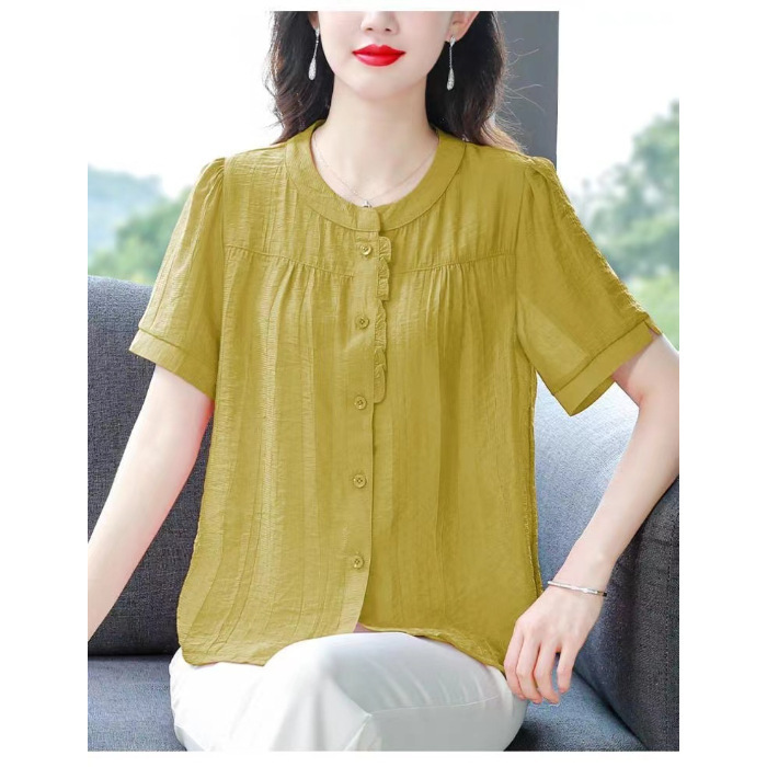 ママの夏半袖Tシャツレディース綿麻シャツ中高年女性洋風シャツ薄手大きいサイズトップス|undefined