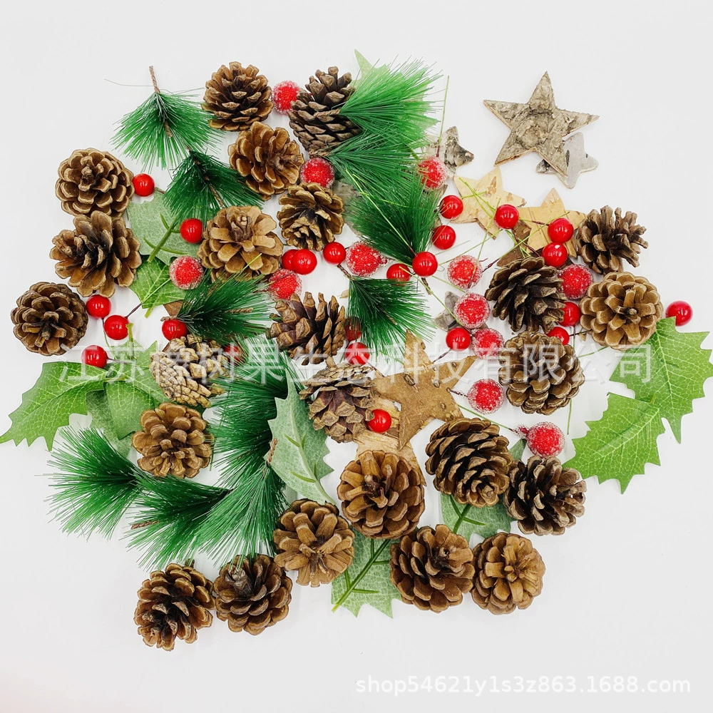 Компоненты Рождественского украшения костюм сосновая шишка красная сосновая игла пятиконечная звезда кусок дерева DIY украшение нарядится мульти-сумка