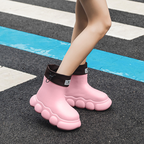 跨境时尚EVA厚底雨鞋女防水束口韩版百搭外穿防水靴舒适保暖水鞋
