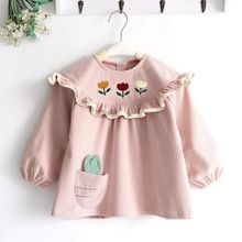 儿童罩衣花朵绣花公主裙女孩围裙外穿宝宝围围衣防脏婴儿吃饭围兜