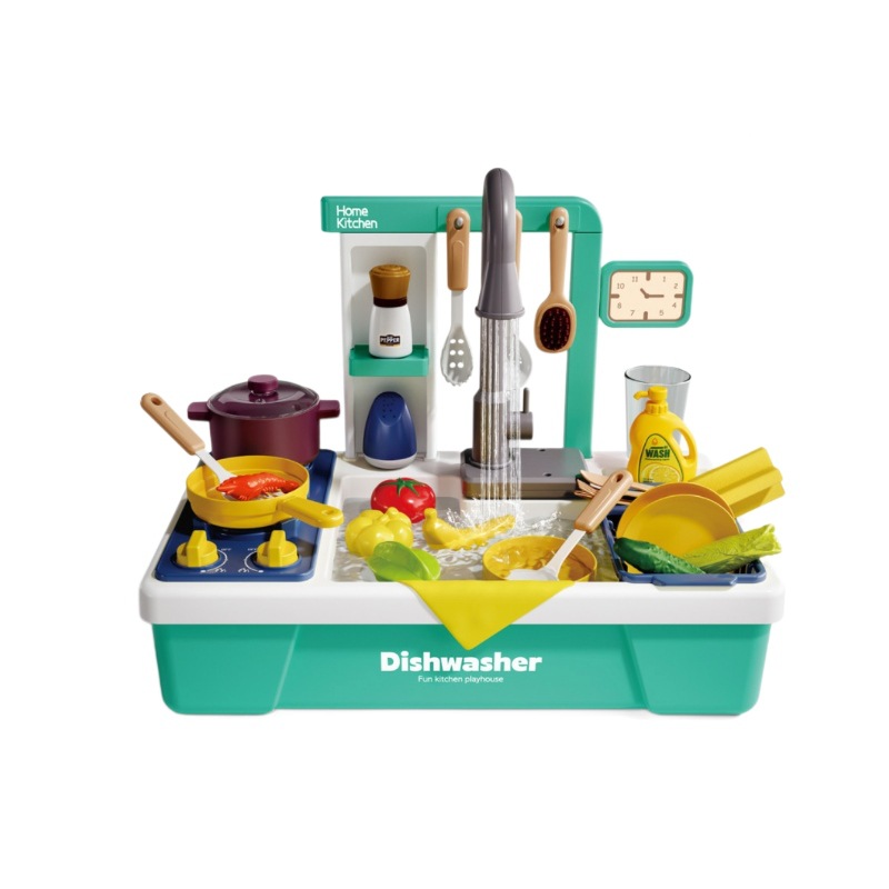 lavavajillas eléctricas para niños en el hogar, grifo de agua de circulación de agua de simulación de cocina, fregadero de cocina, juguete de mesa de agua