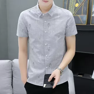 夏季新款短袖衬衫男士韩版修身潮流衬衣男装休闲帅气上衣