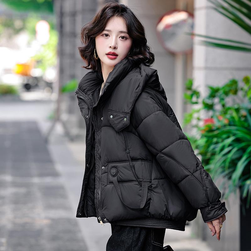 Algodón de mujer coreana encapuchada corta 2025 invierno nuevo hombre pequeño suelto grueso abrigo cálido temperamento de algodón image 6