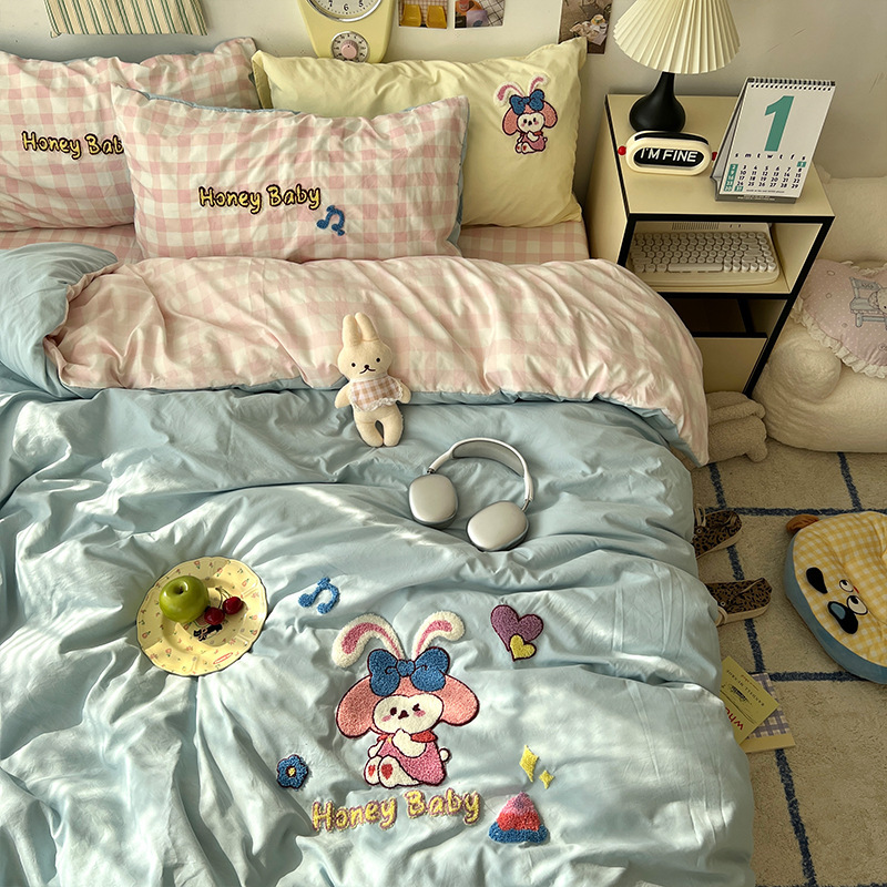 クラスA母子グレード寝具4点セット純綿洗いざらし綿シーツ掛け布団カバーシーツ学生寮3点セット|undefined