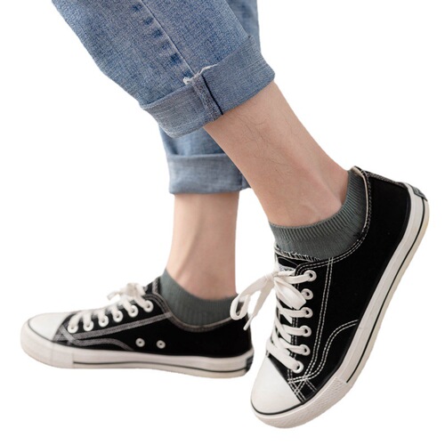 Autumn and summer men's thin double-needle short cotton socks shallow solid color socks anti-fading sports breathable boat socks