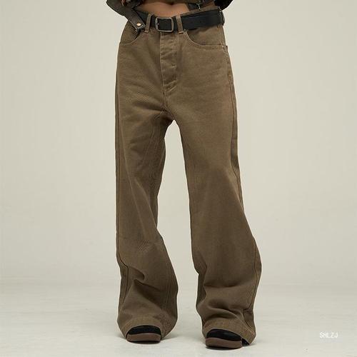 Vintage American Carmel Coffee Color Loose Men's Cool Streetwear Leisure Cleanfit Pants Couple