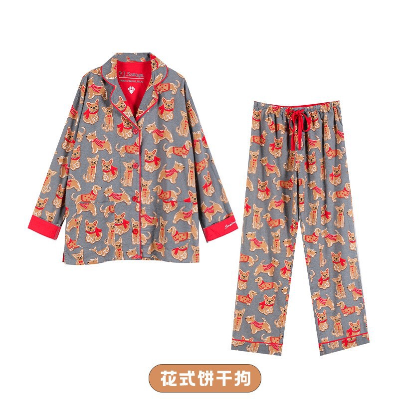 PJSawage双面磨毛棉质长袖长裤套装可外穿睡衣月子服家居服女pjs|undefined