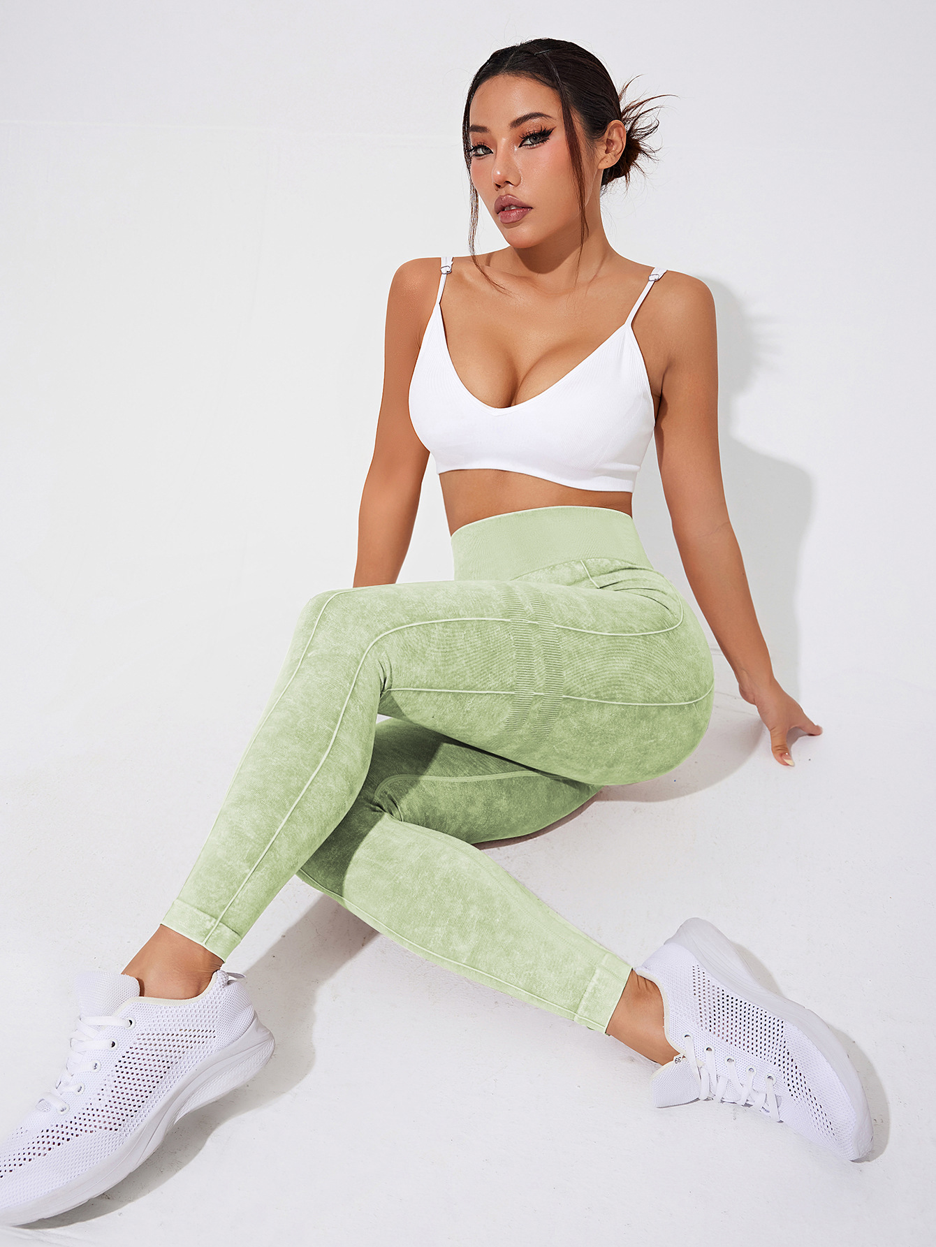 Pantalones de yoga ajustados de lavado de arena sin costuras europeos y americanos transfronterizos