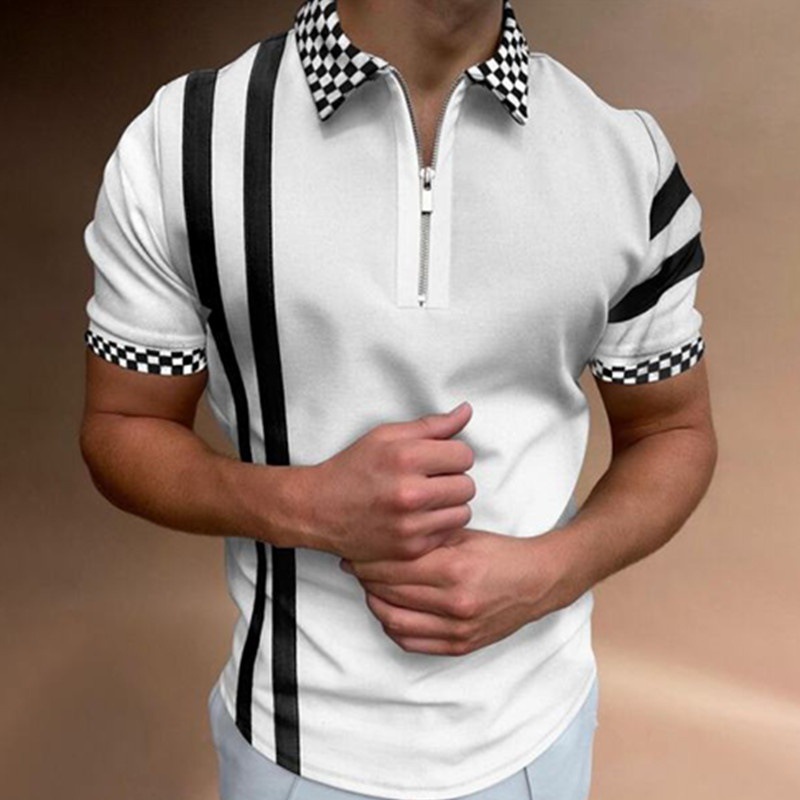 Camiseta Polo de Manga Corta con Cierre y Estampado 3D Informal para Hombre, Nueva Colección de Primavera para Exportación